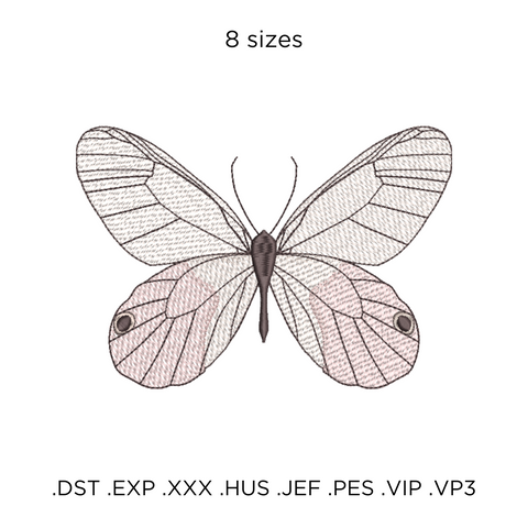 Pink transparent Butterfly, machine embroidery design