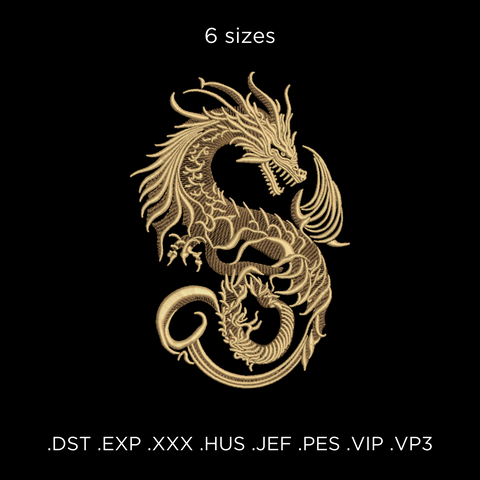 Golden Chinese Dragon, machine embroidery design