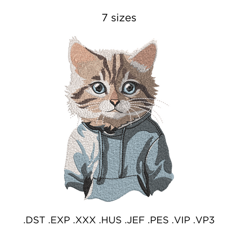 Cat in a Sweatshirt, machine embroidery design