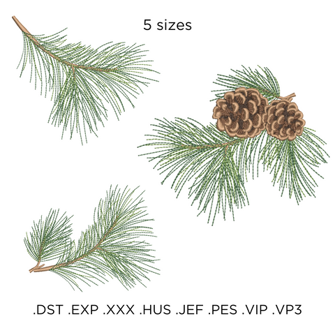 machine embroidery design Christmas cones on a branch