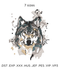 Wolf Watercolor, machine embroidery design