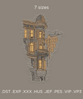 House at dusk machine embroidery design