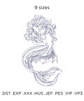 Mermaid with Shell outline, machine embroidery design