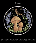 Mushrooms and Moon in the Hoop, machine embroidery design