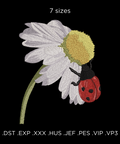 machine embroidery design Lady Bug on Chamomile