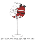 machine embroidery design ,Santa Claus in a Glass of Champagne