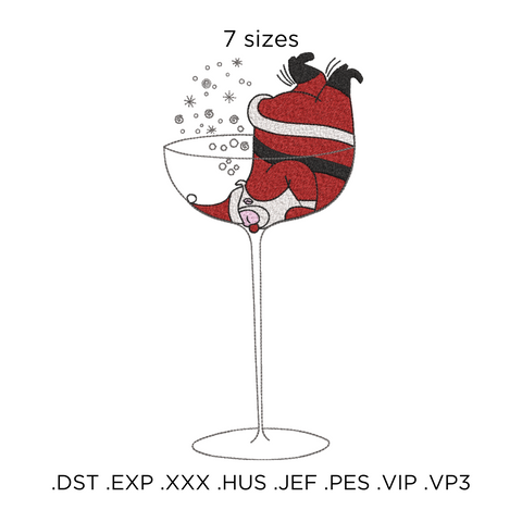 machine embroidery design ,Santa Claus in a Glass of Champagne