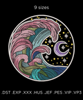 Wave and Moon, machine embroidery design