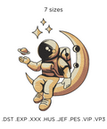 The astronaut on the moon, embroidery design