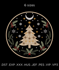 machine embroidery design, Christmas tree and Moon