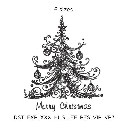 machine embroidery design Christmas tree outline