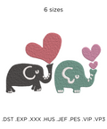 Elephants in Love, machine embroidery design