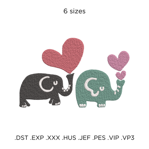 Elephants in Love, machine embroidery design