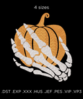 Pumpkin and Skeleton Hand, machine embroidery design