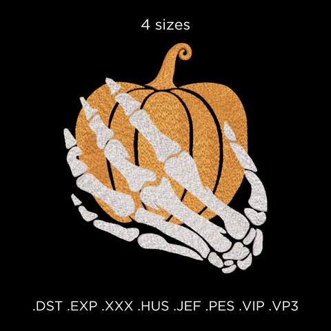 Pumpkin and Skeleton Hand, machine embroidery design