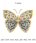 Floristic butterfly, machine embroidery design