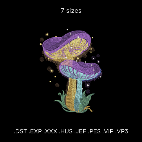 Magic Mushroom with Fireflies machine embroidery design