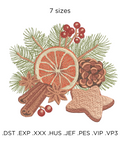 Christmas gingerbread, orange and branch, machine embroidery design