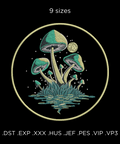 Magic Glowing Mushrooms, machine embroidery design