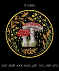 A fly agaric in hoops, machine embroidery design