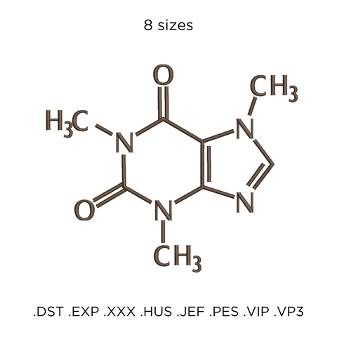 Caffeine Molecule, digital machine embroidery