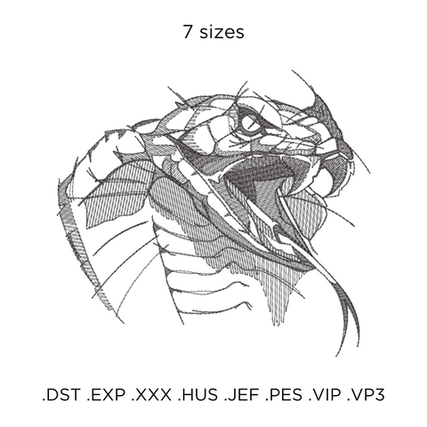 Cobra pencil drawing, machine embroidery design