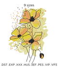  Yellow watercolor flower, machine embroidery design