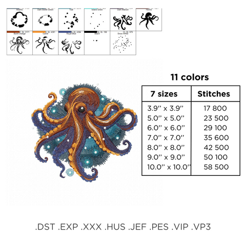 Octopus, embroidery design