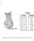 The cat is woven with threads, machine embroidery design