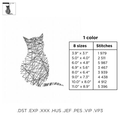 The cat is woven with threads, machine embroidery design