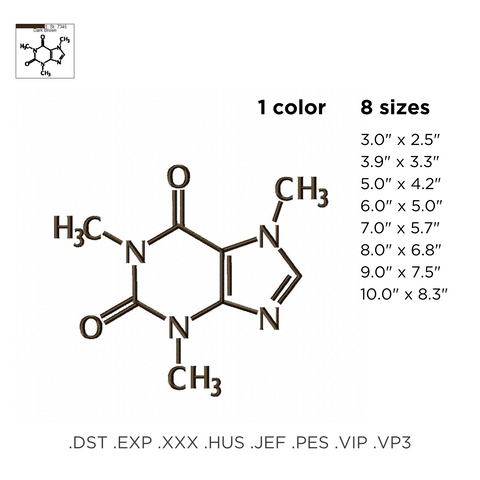 Caffeine Molecule, digital machine embroidery