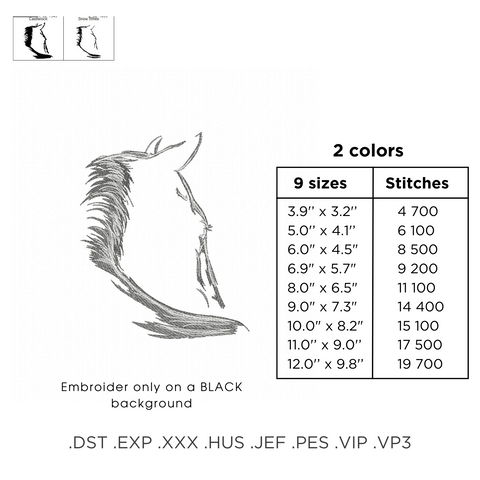 Horse Contour, machine embroidery design