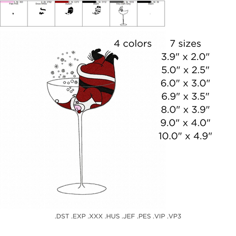 machine embroidery design ,Santa Claus in a Glass of Champagne