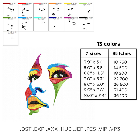 Face abstraction, embroidery design