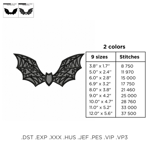 Bat is lace, machine embroidery design