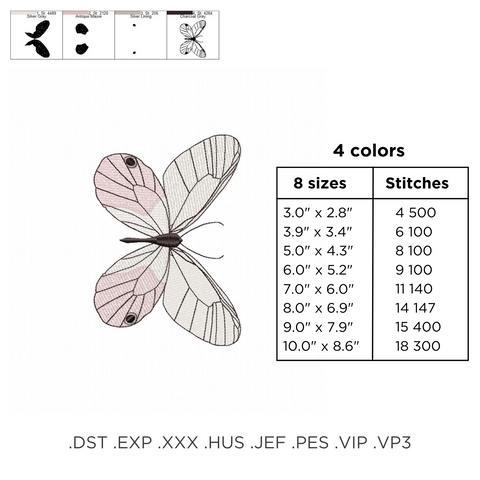 Pink transparent Butterfly, machine embroidery design