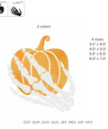 Pumpkin and Skeleton Hand, machine embroidery design