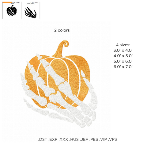 Pumpkin and Skeleton Hand, machine embroidery design