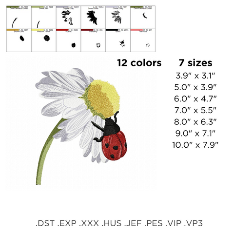 machine embroidery design Lady Bug on Chamomile