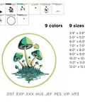 Magic Glowing Mushrooms, machine embroidery design