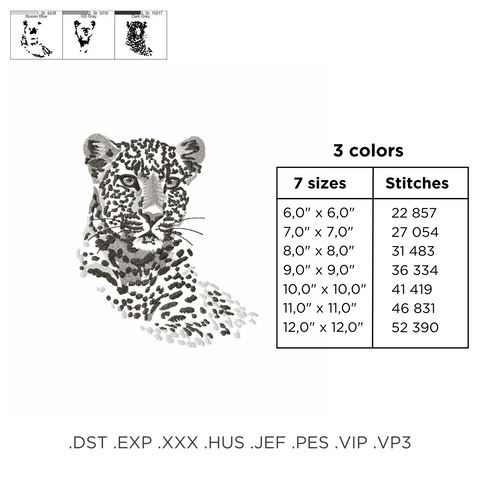 Leopard on a white background, machine embroidery design