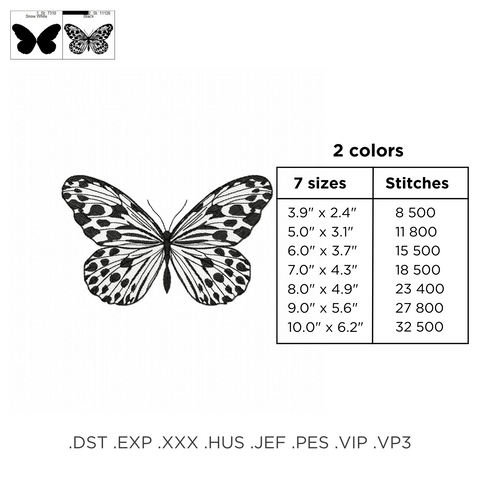 White butterfly, machine embroidery design