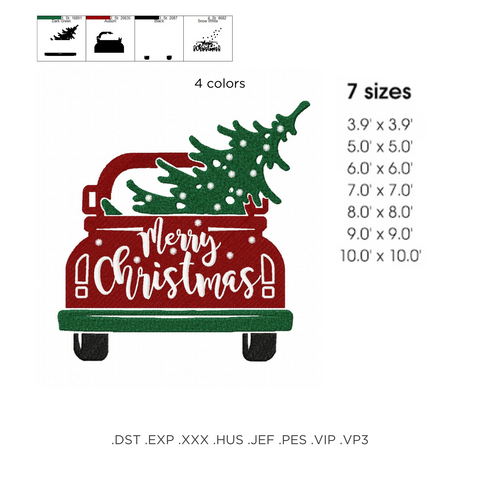 Christmas tree in the car machine embroidery design