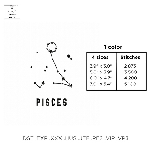 Constellation Pisces, machine embroidery design