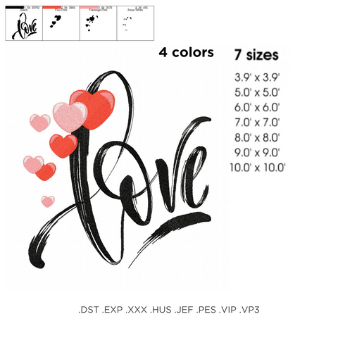 Love, machine embroidery design