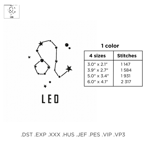 Constellation Leo, machine embroidery design