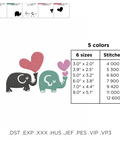 Elephants in Love, machine embroidery design