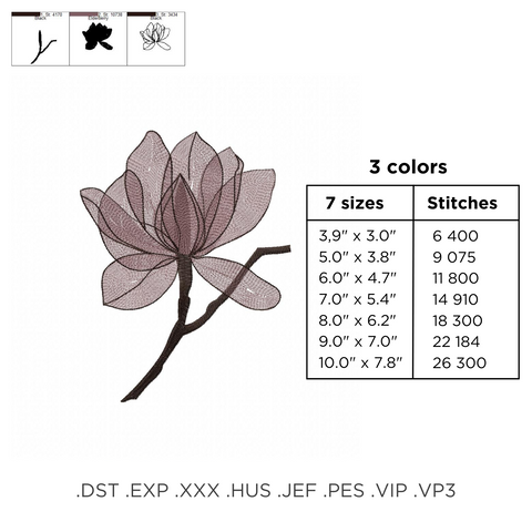 ransparent magnolia, machine embroidery design