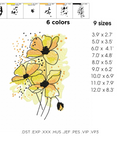  Yellow watercolor flower, machine embroidery design