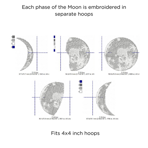 Phases of the Moon, machine embroidery design